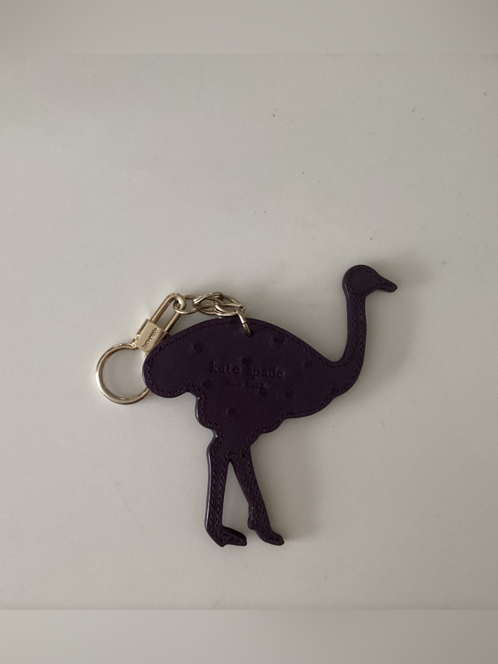 kate spade dark purple flamingo leather keyring with gold hardware